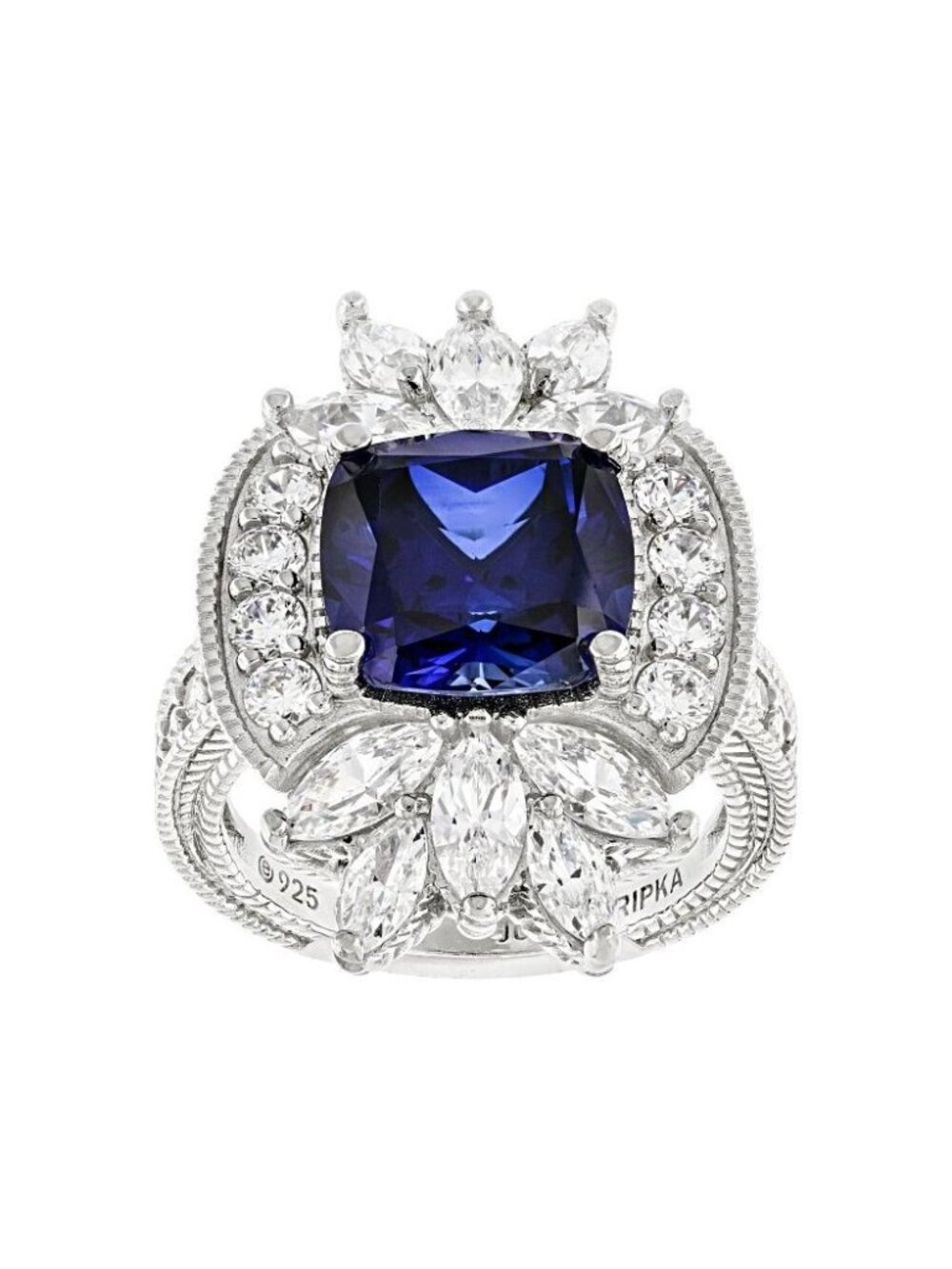 Judith Ripka Ring Sterling Silver 9.51CT Blue Sapphire Size 9